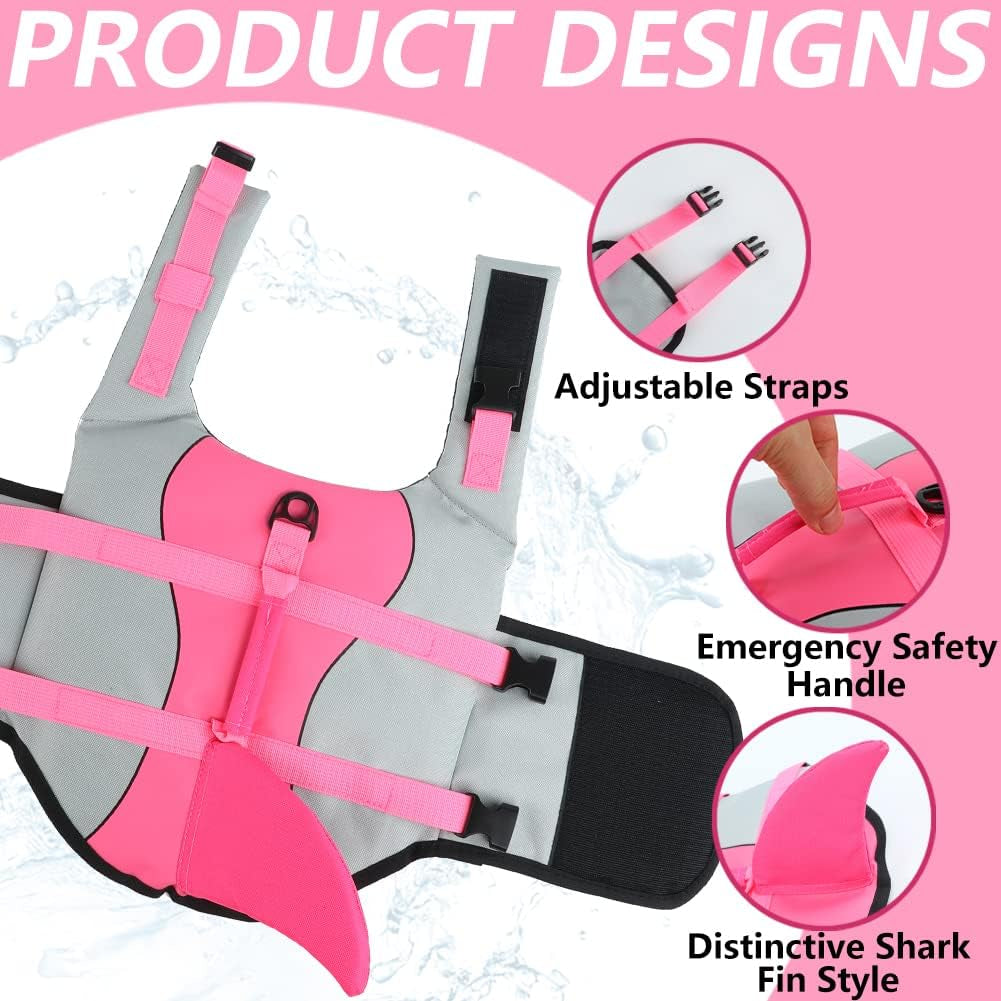 Dog Life Jacket Shark, Dog Life Vests for Small, Middle, Large Dogs with Rescue Handle Dogs Flotation Vest Safety Lifesaver for Swimming Pool Beach Boating, (S,Pink)
