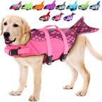 Dog Life Jacket Shark, Dog Life Vests for Small, Middle, Large Dogs with Rescue Handle Dogs Flotation Vest Safety Lifesaver for Swimming Pool Beach Boating, (S,Pink)