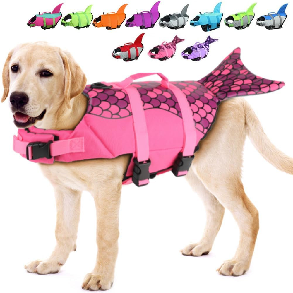 Dog Life Jacket Shark, Dog Life Vests for Small, Middle, Large Dogs with Rescue Handle Dogs Flotation Vest Safety Lifesaver for Swimming Pool Beach Boating, (S,Pink)