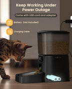 Automatic Cat Feeder with Stainless Steel Bowl, 3.5L Cat Feeder with Timer ,Pet Food Dispenser for 1-6 Meals a Day, Dry Food Auto Feeders for Cats Dogs