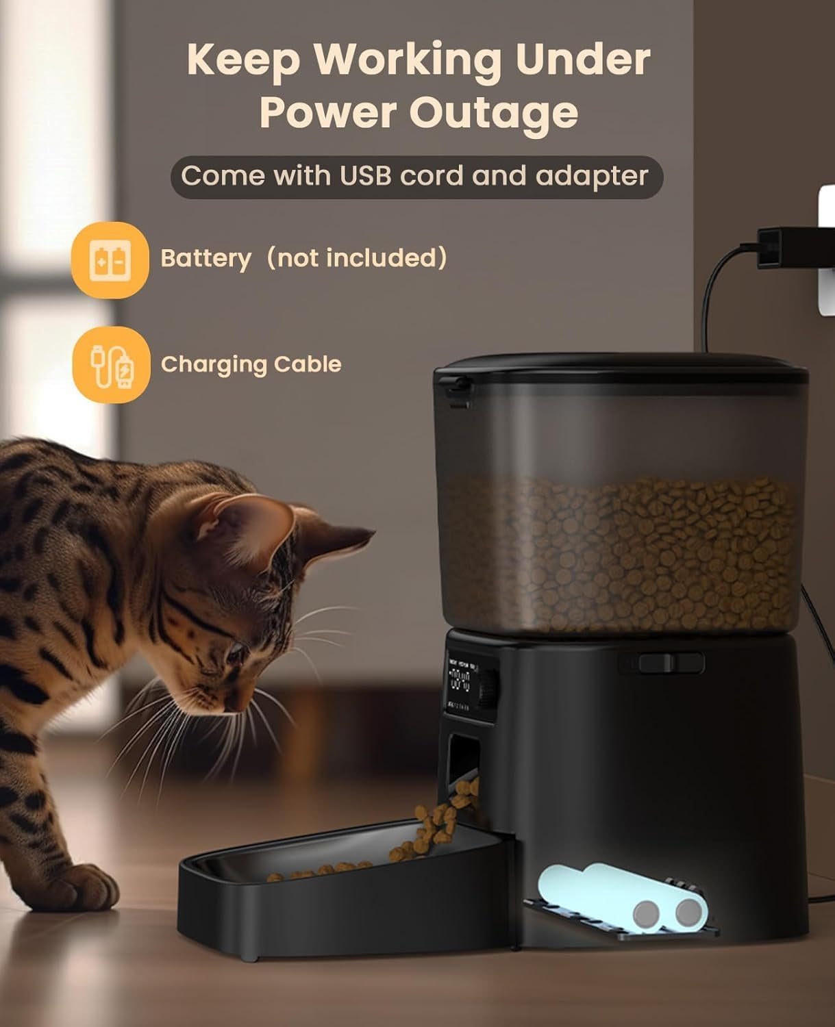 Automatic Cat Feeder with Stainless Steel Bowl, 3.5L Cat Feeder with Timer ,Pet Food Dispenser for 1-6 Meals a Day, Dry Food Auto Feeders for Cats Dogs