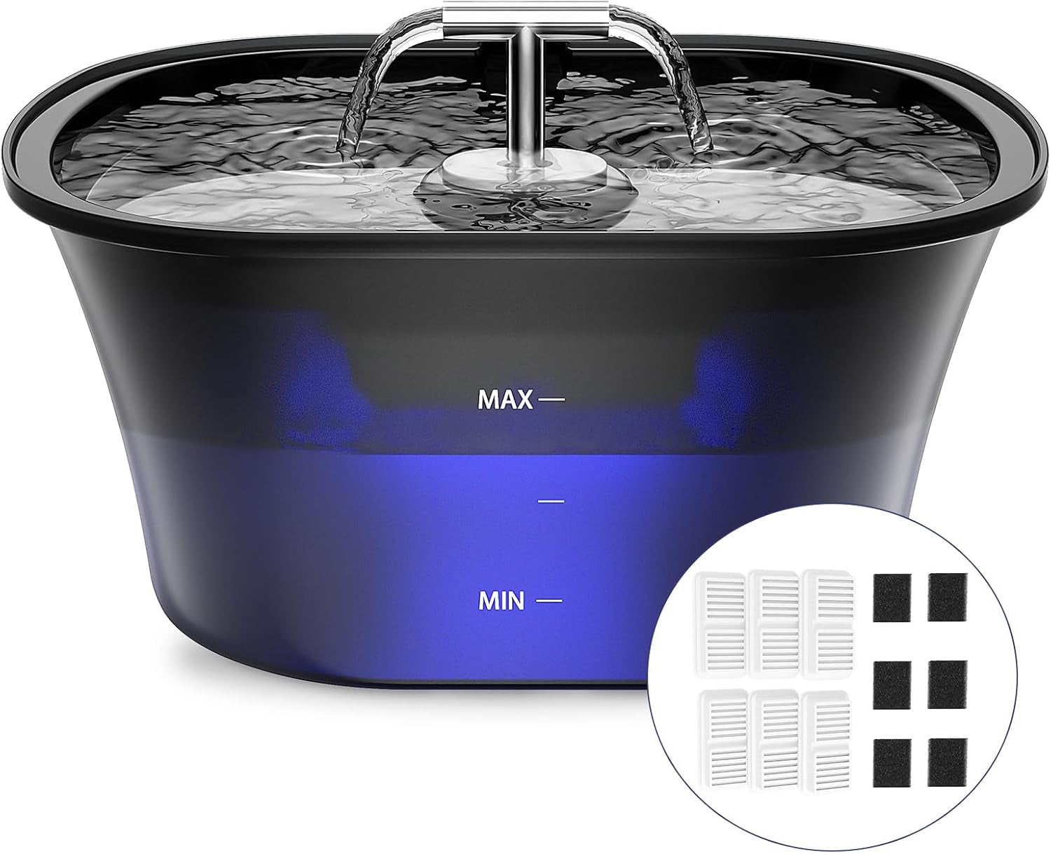 Cat Water Fountain for Drinking - 74Oz/2.2L Cat Fountain Stainless Steel Flower Style, Silent Automatic Wired Pet Water Fountain Triple-Filter Water Fountain Cat Bowl 3 Filters 3 Sponges