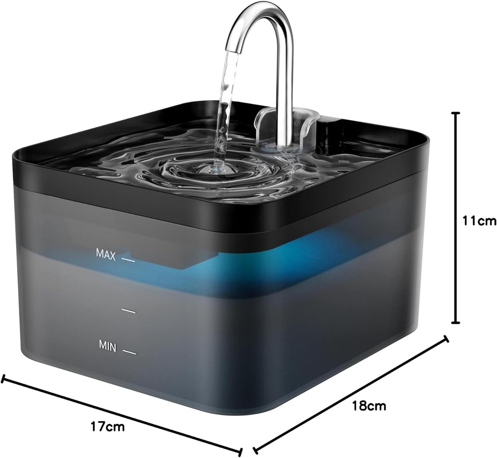 Cat Water Fountain for Drinking, 2.2L Cat Water Fountain, Ultra Silent Fountain with Activated Carbon Filter, Pet Water Fountain, Black