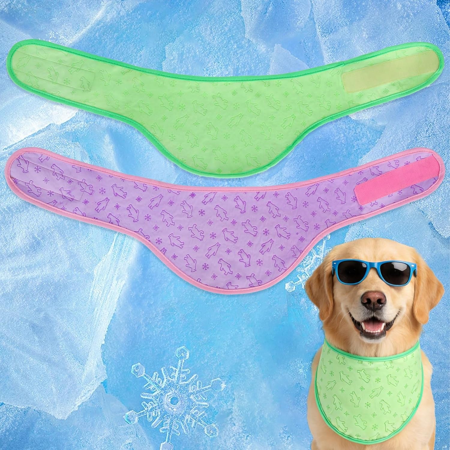 Dog Cooling Bandana - 2 Pack Instant Chill Out Adjustable Pet Scarf, Summer Outdoor Ice Collar Cooler, Prevent Sunstroke for Small Medium Large Breeds (Navy Green, L)