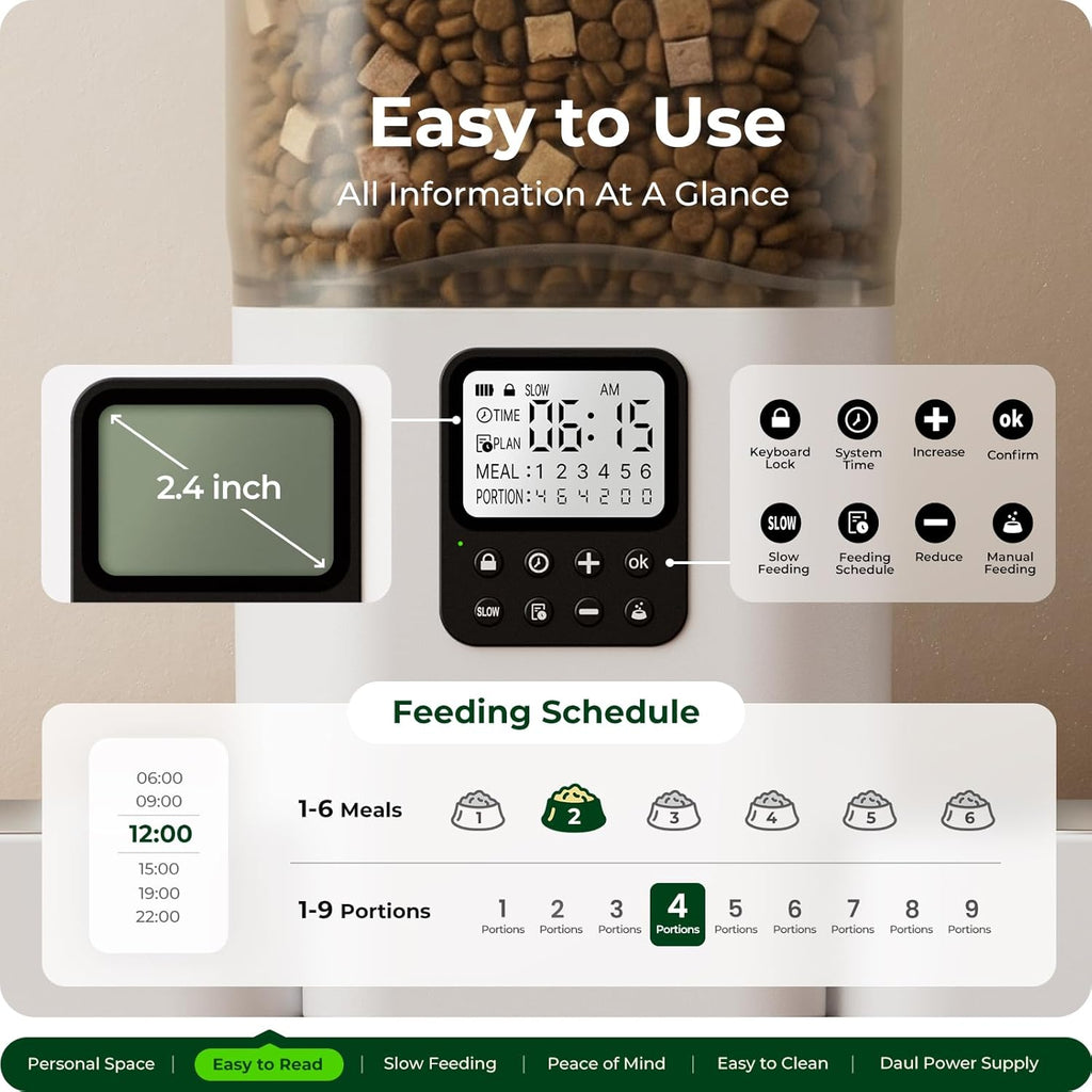 Timed Automatic Cat Feeder for 2 Cats: Cat Food Dispenser with Slow Feed, Dual Pet Feeder with Timer & Information Visualization, Double Auto Cat Feeder for Multiple Pets, Easy Clean - 7L
