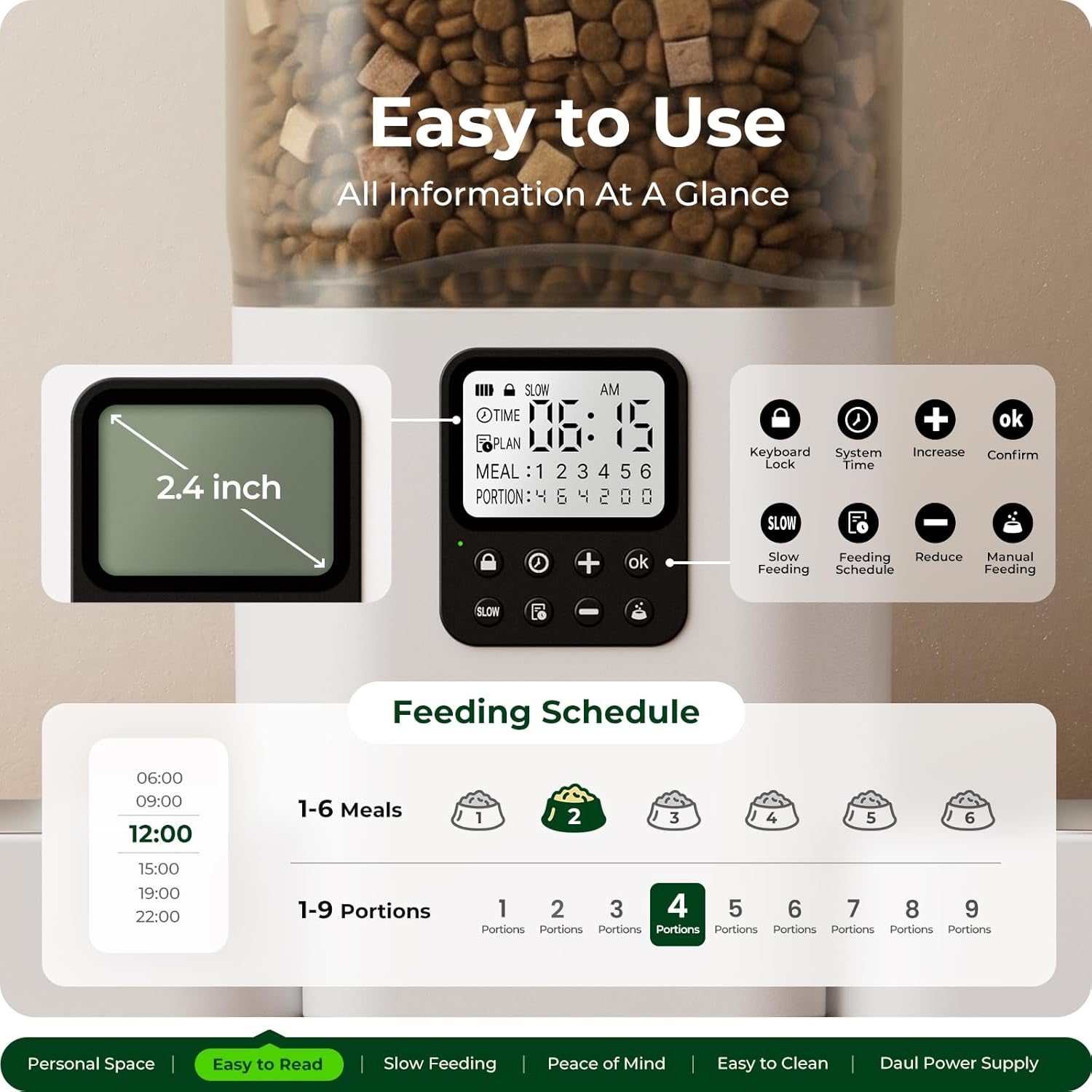 Timed Automatic Cat Feeder for 2 Cats: Cat Food Dispenser with Slow Feed, Dual Pet Feeder with Timer & Information Visualization, Double Auto Cat Feeder for Multiple Pets, Easy Clean - 7L