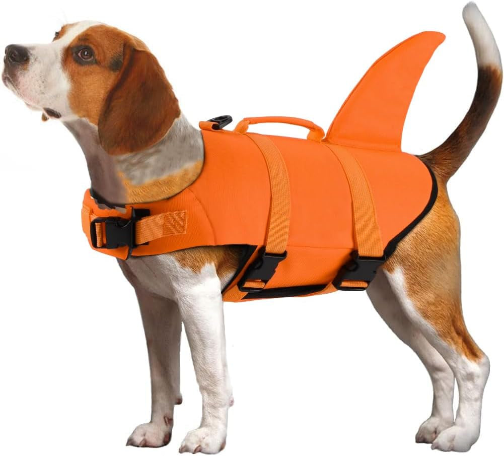 Dog Life Jacket Shark, Dog Life Vests for Small, Middle, Large Dogs with Rescue Handle Dogs Flotation Vest Safety Lifesaver for Swimming Pool Beach Boating, (S,Pink)