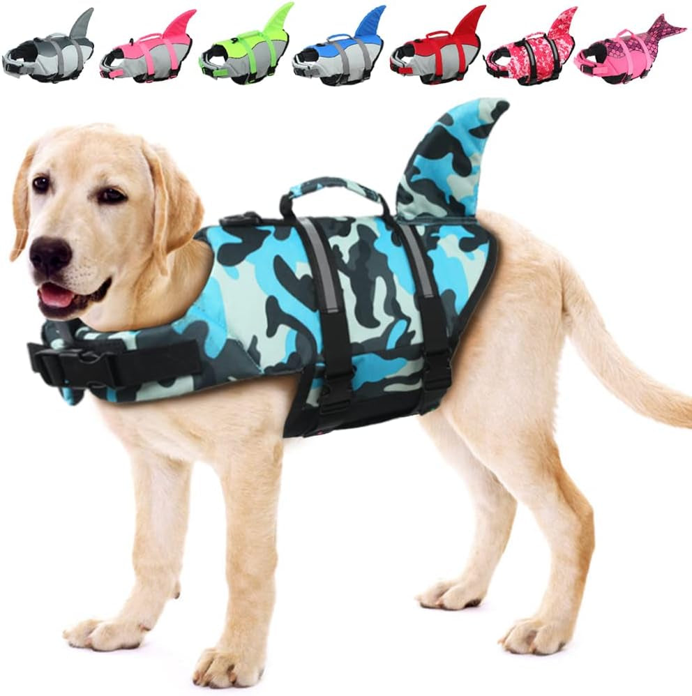 Dog Life Jacket Shark, Dog Life Vests for Small, Middle, Large Dogs with Rescue Handle Dogs Flotation Vest Safety Lifesaver for Swimming Pool Beach Boating, (S,Pink)