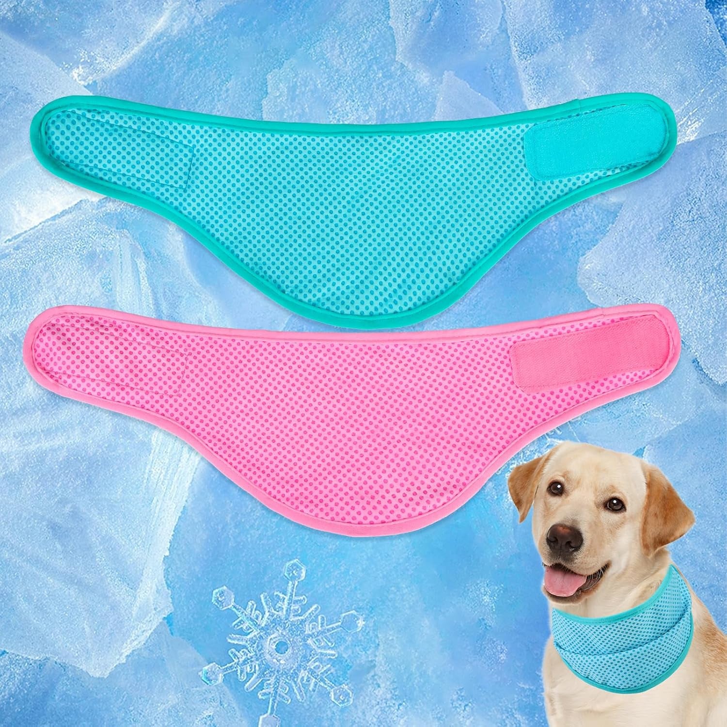 Dog Cooling Bandana - 2 Pack Instant Chill Out Adjustable Pet Scarf, Summer Outdoor Ice Collar Cooler, Prevent Sunstroke for Small Medium Large Breeds (Navy Green, L)
