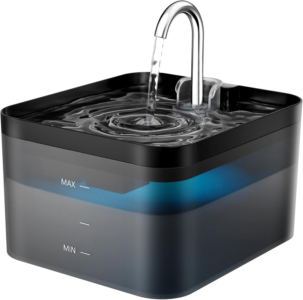 Cat Water Fountain for Drinking, 2.2L Cat Water Fountain, Ultra Silent Fountain with Activated Carbon Filter, Pet Water Fountain, Black