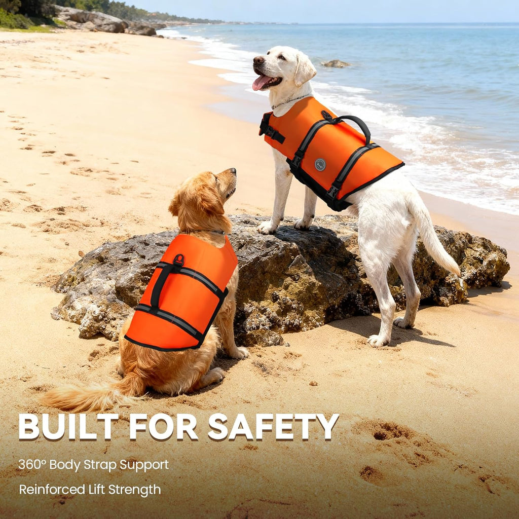 Rip Stop Dog Life Jacket, Buoyancy Aid with Handle, Buoyancy for Doggy, Dog Life Jacket for Swimming & Boating, XXS, Bright Orange