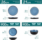  Vancasso Playa Series 24-Piece Dinner Set, Stoneware Plates and Bowls Set for 6, Mediterranean Style Crockery Set in Vibrant Blue, Playa Series Dinner Service Set, Dishwasher & Microwave Safe