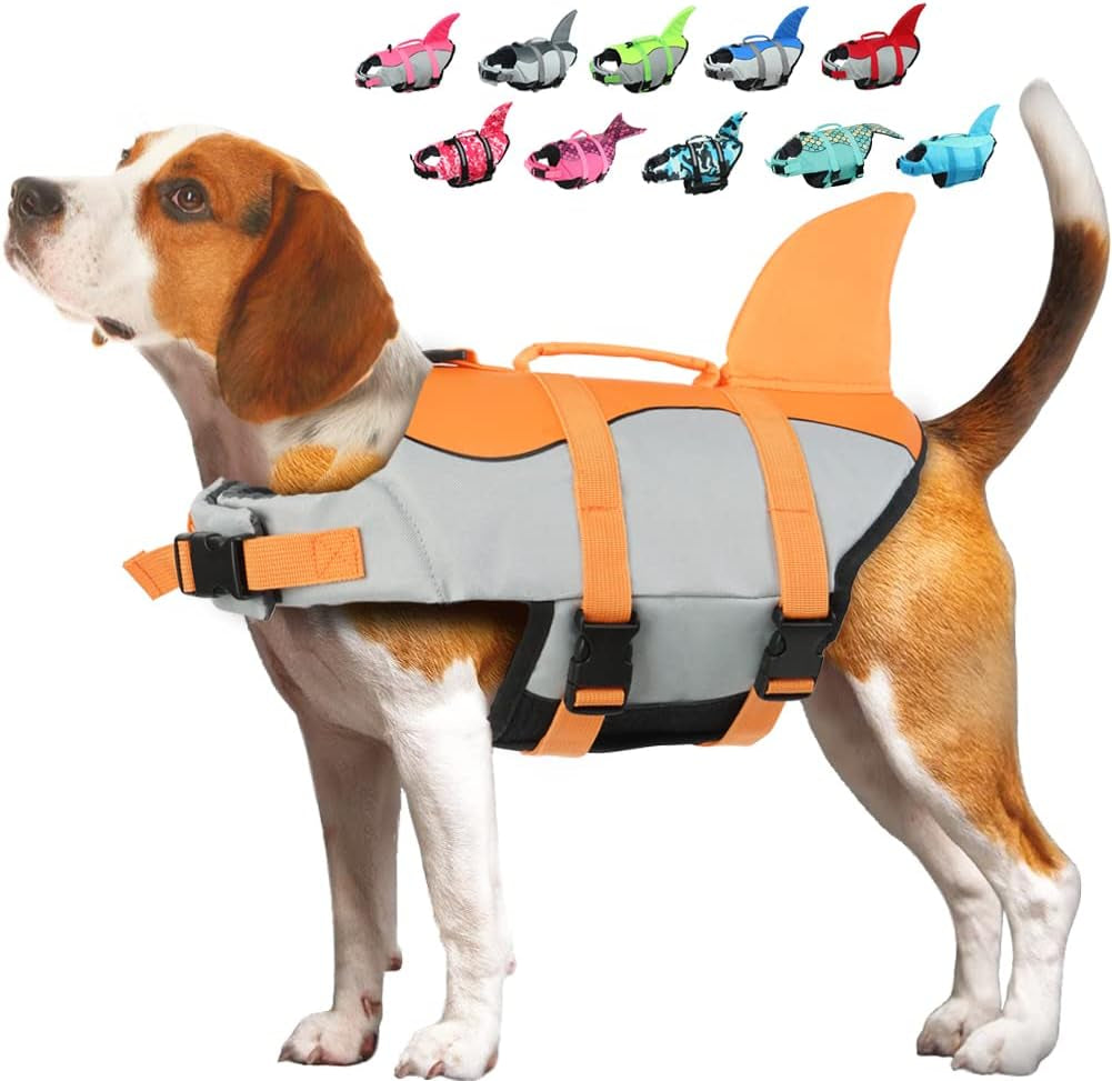 Dog Life Jacket Shark, Dog Life Vests for Small, Middle, Large Dogs with Rescue Handle Dogs Flotation Vest Safety Lifesaver for Swimming Pool Beach Boating, (S,Pink)