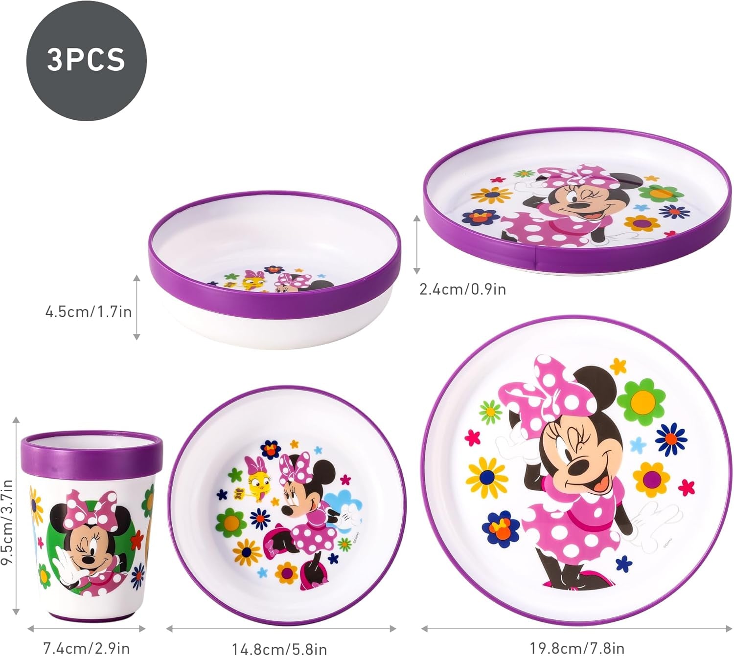 Kids 6 Piece Reusable Dinner Set - Plate/Bowl/Cup/Knife/Fork/Spoon - Childrens Dinnerware Tableware Cutlery Set (Minnie Mouse)