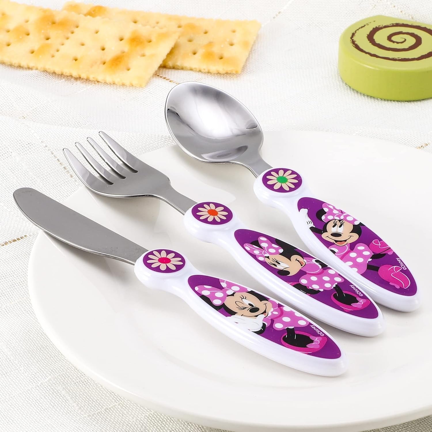 Kids 6 Piece Reusable Dinner Set - Plate/Bowl/Cup/Knife/Fork/Spoon - Childrens Dinnerware Tableware Cutlery Set (Minnie Mouse)