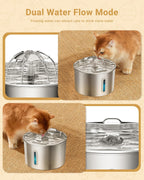Cat Water Fountain for Drinking - 74Oz/2.2L Cat Fountain Stainless Steel Flower Style, Silent Automatic Wired Pet Water Fountain Triple-Filter Water Fountain Cat Bowl 3 Filters 3 Sponges