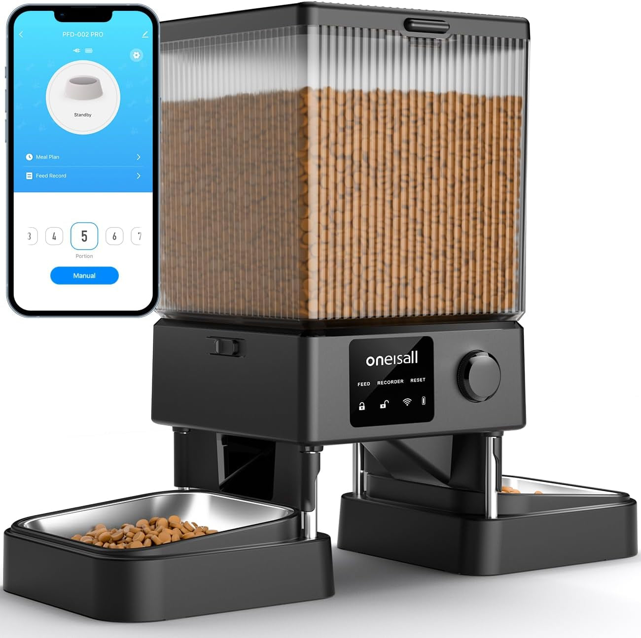 5L Automatic Cat Feeder with Timer for 2 Cats, Knob Model Automatic Feeders for Cats Dogs, Dry Food Cat Food Dispenser Auto 10S Voice Recordings