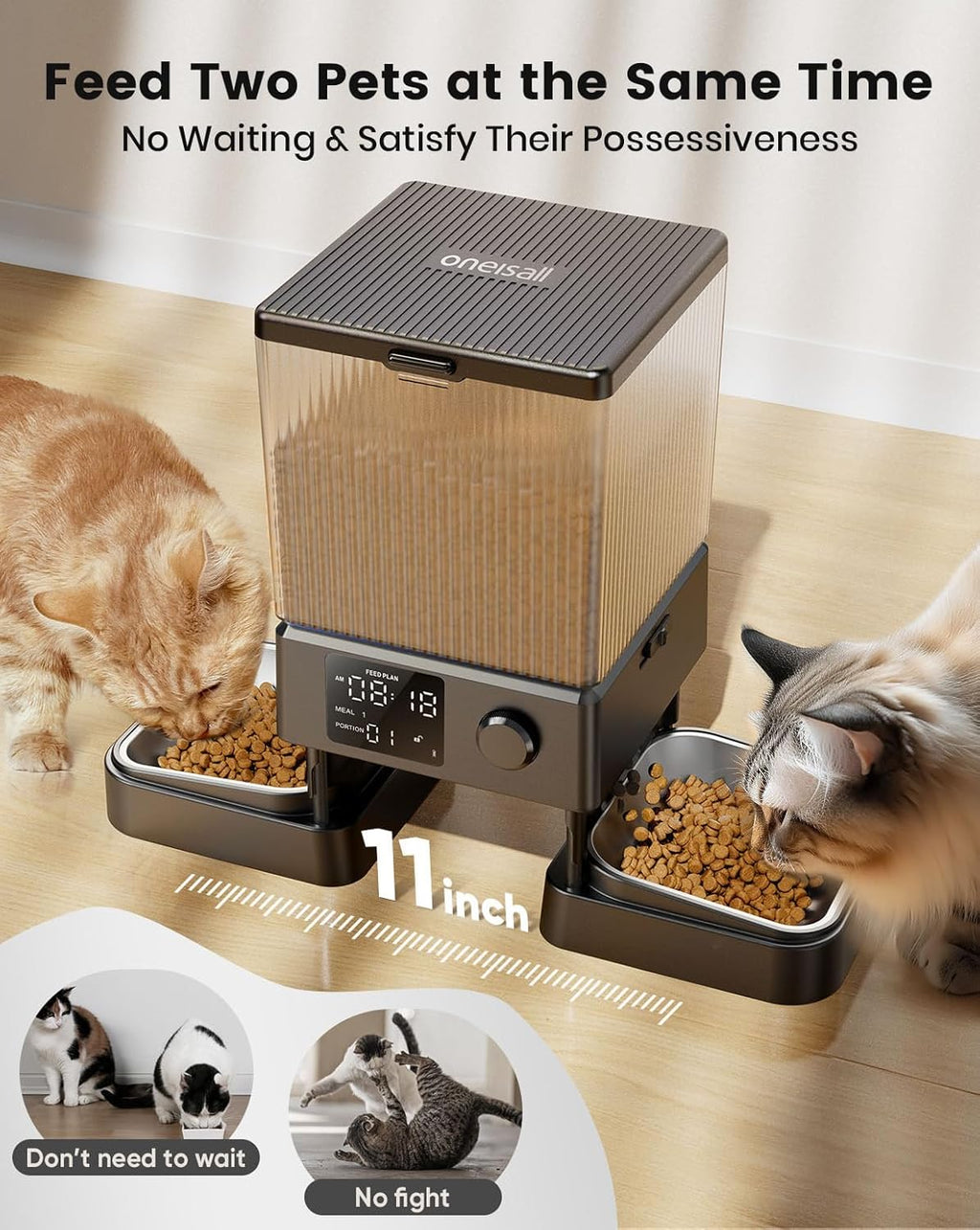 5L Automatic Cat Feeder with Timer for 2 Cats, Knob Model Automatic Feeders for Cats Dogs, Dry Food Cat Food Dispenser Auto 10S Voice Recordings