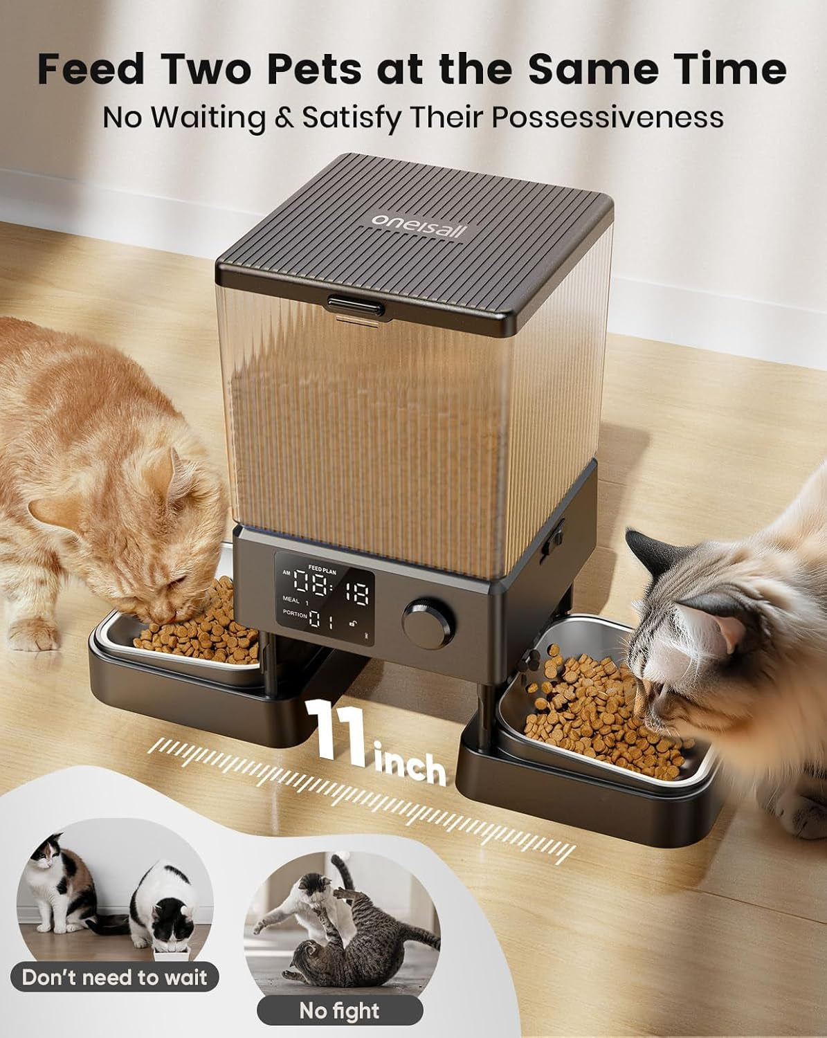 5L Automatic Cat Feeder with Timer for 2 Cats, Knob Model Automatic Feeders for Cats Dogs, Dry Food Cat Food Dispenser Auto 10S Voice Recordings