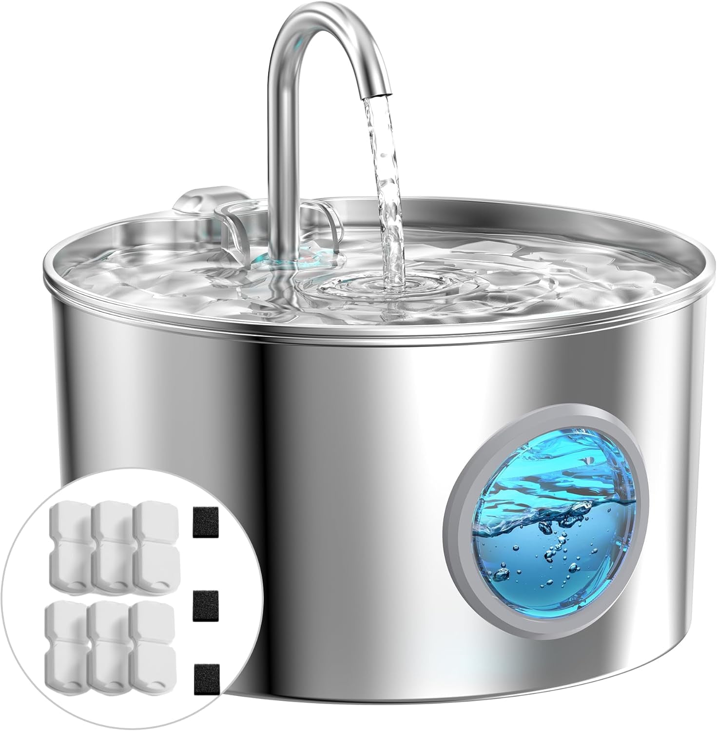 Cat Water Fountain for Drinking: Stainless Steel Cat Fountain - 2.2L Water Fountain Cat Bowl - Pet Water Fountain - Cat Drinking Fountain - Visible Water Level Cat Water Dispensers -