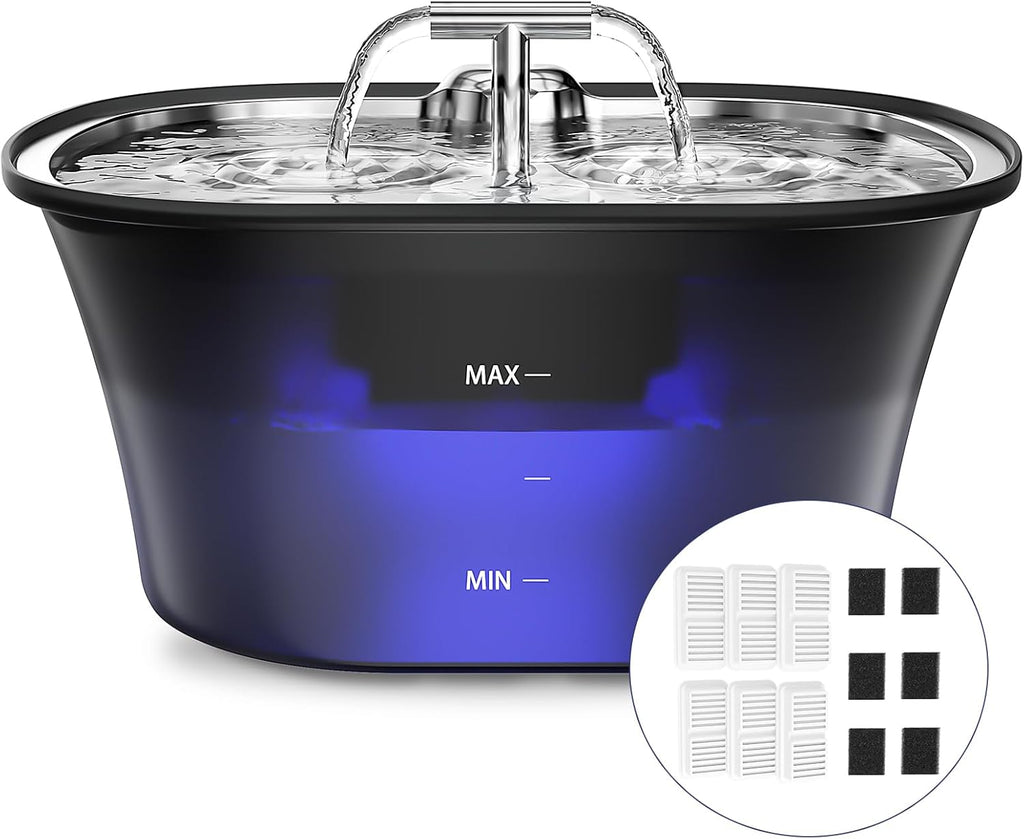 Cat Water Fountain for Drinking - 74Oz/2.2L Cat Fountain Stainless Steel Flower Style, Silent Automatic Wired Pet Water Fountain Triple-Filter Water Fountain Cat Bowl 3 Filters 3 Sponges