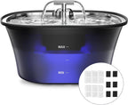 Cat Water Fountain for Drinking - 74Oz/2.2L Cat Fountain Stainless Steel Flower Style, Silent Automatic Wired Pet Water Fountain Triple-Filter Water Fountain Cat Bowl 3 Filters 3 Sponges
