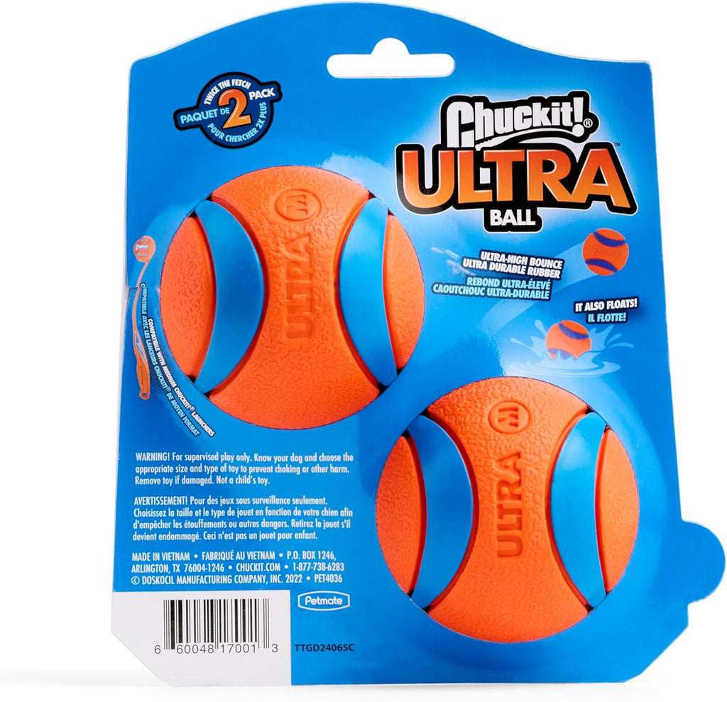 Ultra Ball, Durable High Bounce Rubber Dog Ball, Launcher Compatible, 2 Pack, Medium