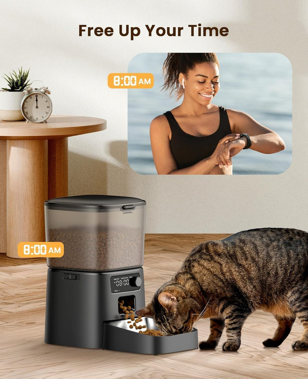 Automatic Cat Feeder with Stainless Steel Bowl, 3.5L Cat Feeder with Timer ,Pet Food Dispenser for 1-6 Meals a Day, Dry Food Auto Feeders for Cats Dogs
