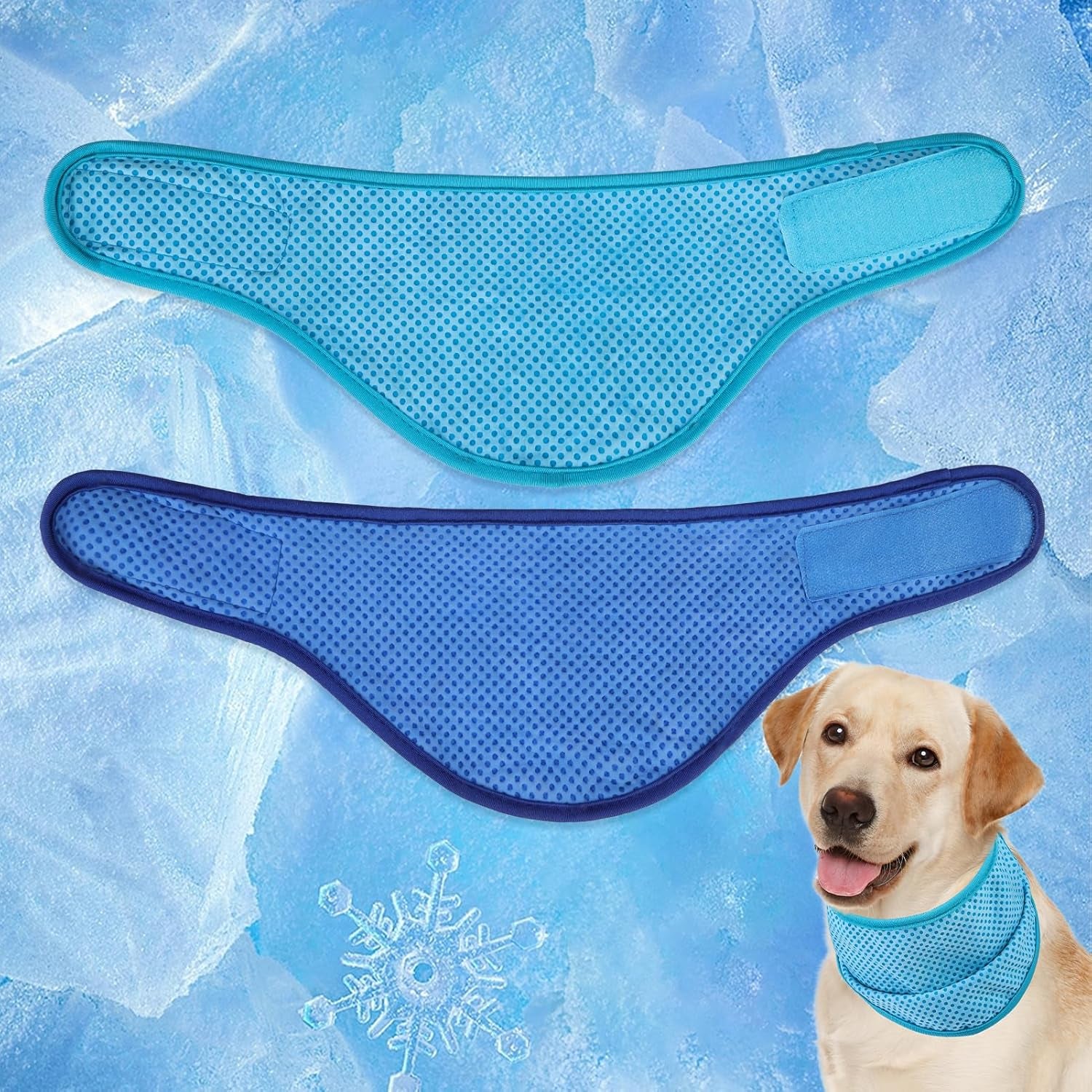 Dog Cooling Bandana - 2 Pack Instant Chill Out Adjustable Pet Scarf, Summer Outdoor Ice Collar Cooler, Prevent Sunstroke for Small Medium Large Breeds (Navy Green, L)