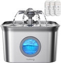 2.8L Cat Water Fountain for Drinking,  Stainless Steel Cat Fountain with 3 Pack Filters, Water Fountain C-At Bowl, Visible Water Level, Dishwasher Safe