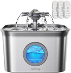 2.8L Cat Water Fountain for Drinking,  Stainless Steel Cat Fountain with 3 Pack Filters, Water Fountain C-At Bowl, Visible Water Level, Dishwasher Safe