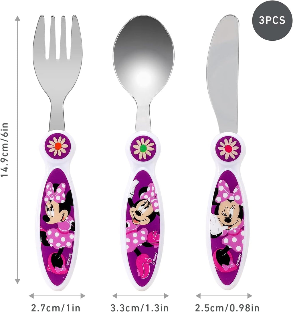 Kids 6 Piece Reusable Dinner Set - Plate/Bowl/Cup/Knife/Fork/Spoon - Childrens Dinnerware Tableware Cutlery Set (Minnie Mouse)