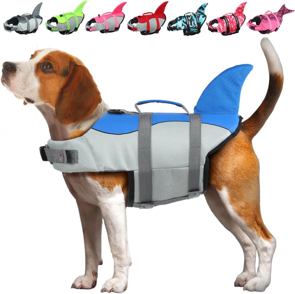 Dog Life Jacket Shark, Dog Life Vests for Small, Middle, Large Dogs with Rescue Handle Dogs Flotation Vest Safety Lifesaver for Swimming Pool Beach Boating, (S,Pink)