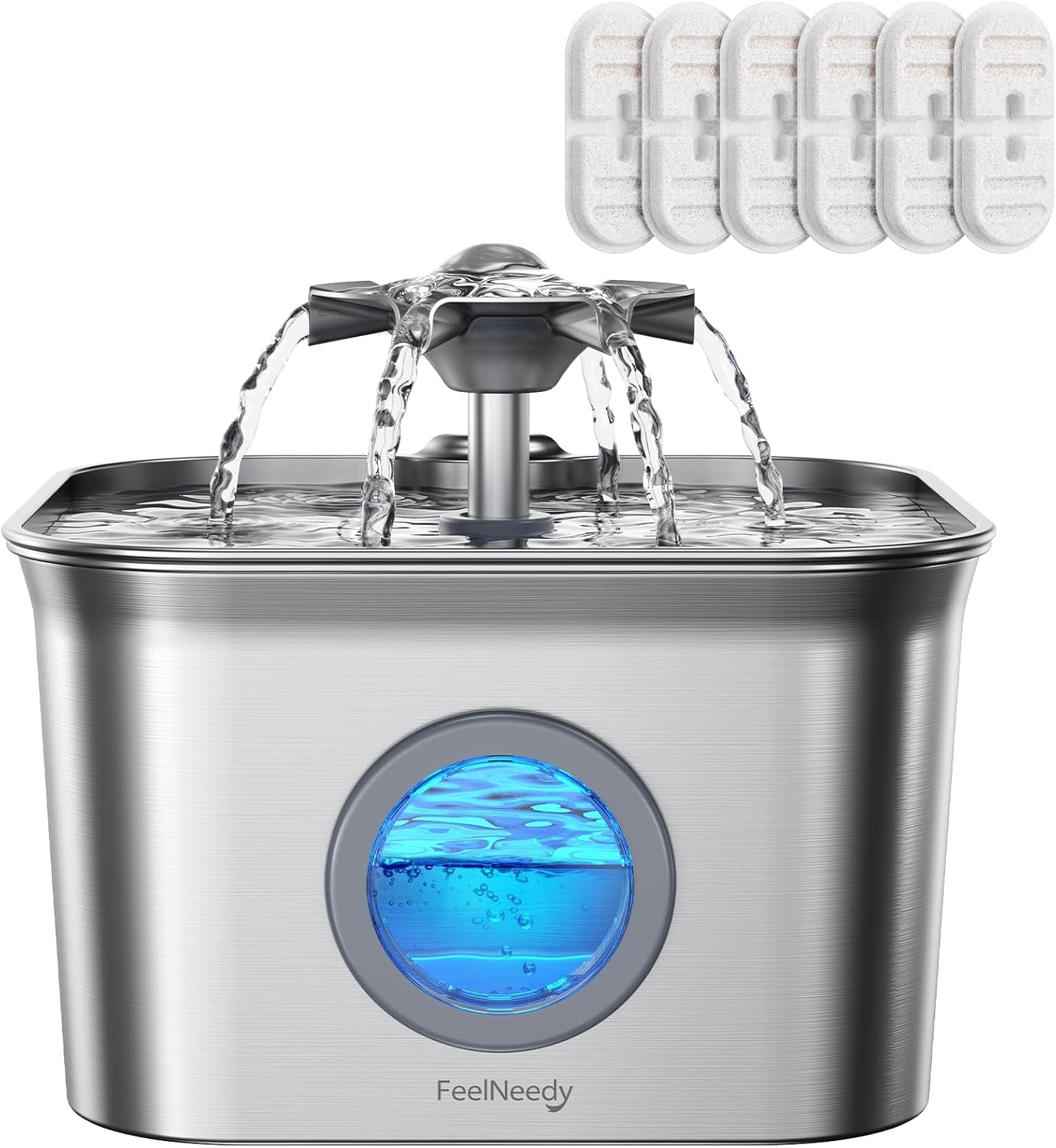 2.8L Cat Water Fountain for Drinking,  Stainless Steel Cat Fountain with 3 Pack Filters, Water Fountain C-At Bowl, Visible Water Level, Dishwasher Safe