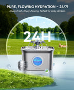2.8L Cat Water Fountain for Drinking,  Stainless Steel Cat Fountain with 3 Pack Filters, Water Fountain C-At Bowl, Visible Water Level, Dishwasher Safe