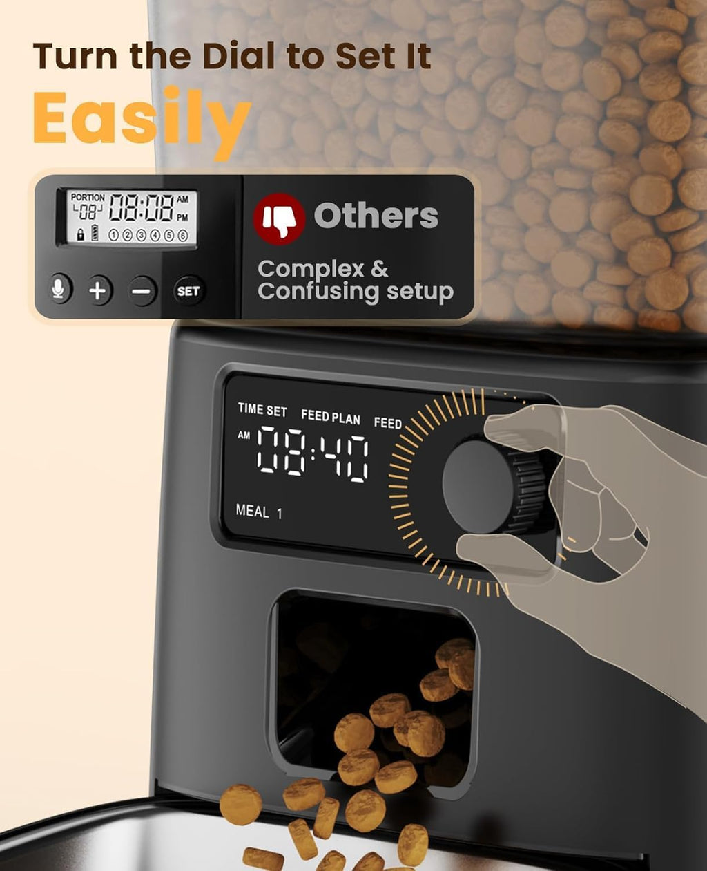 Automatic Cat Feeder with Stainless Steel Bowl, 3.5L Cat Feeder with Timer ,Pet Food Dispenser for 1-6 Meals a Day, Dry Food Auto Feeders for Cats Dogs