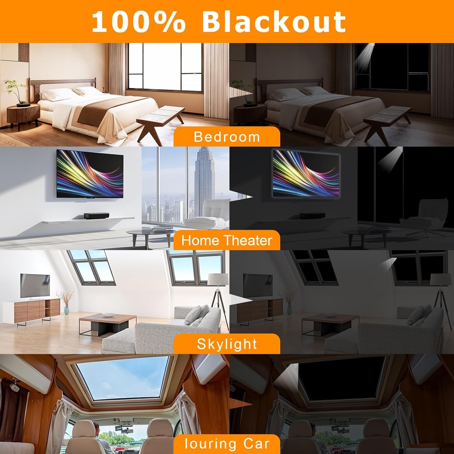 Blackout Blinds Stick On, 420D Oxford Fabric 100% Blackout Curtain for Window 200 X 145CM, Portable Blackout Shades Film for Bedroom, Cut to Any Size, Nursery Blackout Blinds for Baby Travel Temporary