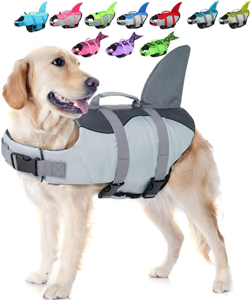 Dog Life Jacket Shark, Dog Life Vests for Small, Middle, Large Dogs with Rescue Handle Dogs Flotation Vest Safety Lifesaver for Swimming Pool Beach Boating, (S,Pink)