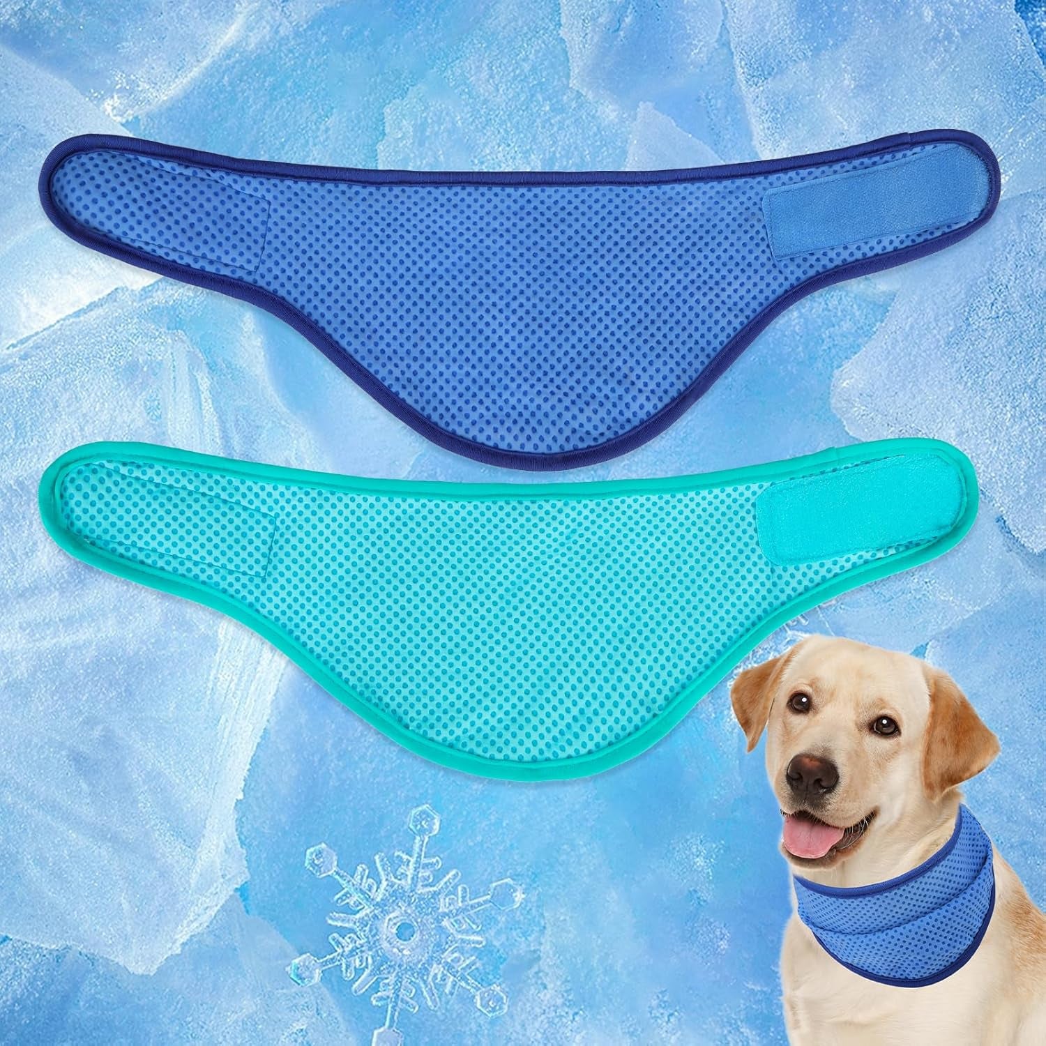 Dog Cooling Bandana - 2 Pack Instant Chill Out Adjustable Pet Scarf, Summer Outdoor Ice Collar Cooler, Prevent Sunstroke for Small Medium Large Breeds (Navy Green, L)