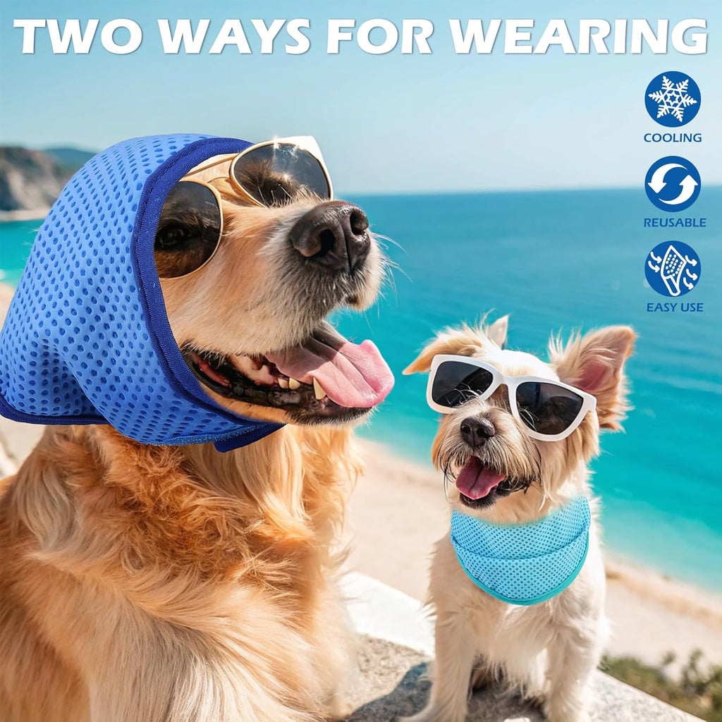 Dog Cooling Bandana - 2 Pack Instant Chill Out Adjustable Pet Scarf, Summer Outdoor Ice Collar Cooler, Prevent Sunstroke for Small Medium Large Breeds (Navy Green, L)