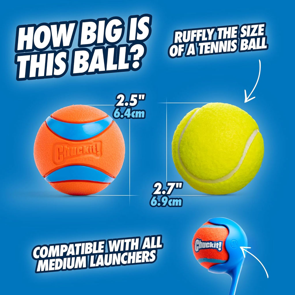 Ultra Ball, Durable High Bounce Rubber Dog Ball, Launcher Compatible, 2 Pack, Medium