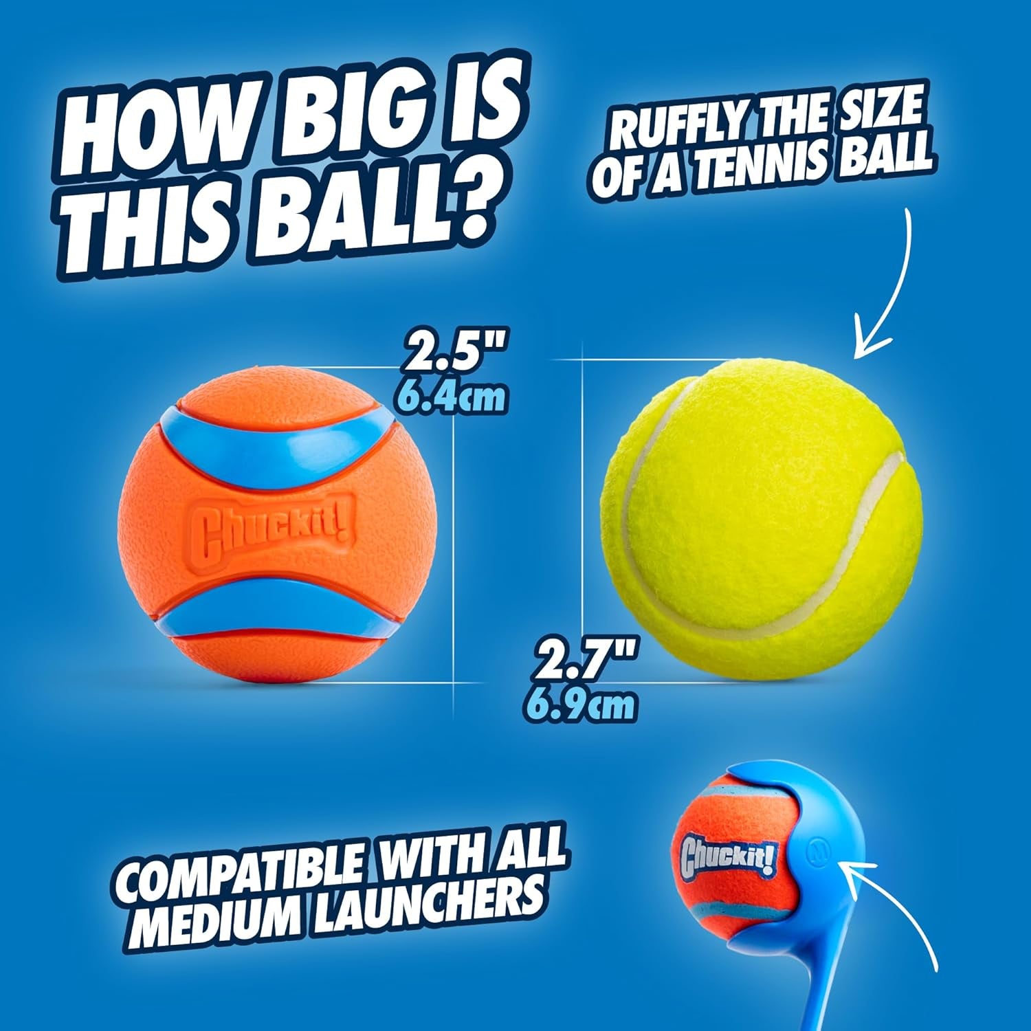 Ultra Ball, Durable High Bounce Rubber Dog Ball, Launcher Compatible, 2 Pack, Medium