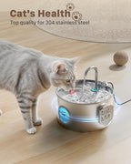 Cat Water Fountain for Drinking: Stainless Steel Cat Fountain - 2.2L Water Fountain Cat Bowl - Pet Water Fountain - Cat Drinking Fountain - Visible Water Level Cat Water Dispensers -
