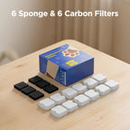 Stainless Steel Cat Water Fountain 12 Filters: Cat Fountain Filter - Pet Water Dispenser Filter - Pet Water Fountain Filter - 6 Carbon Filters + 6 Foam Filters - Multiple Filtration