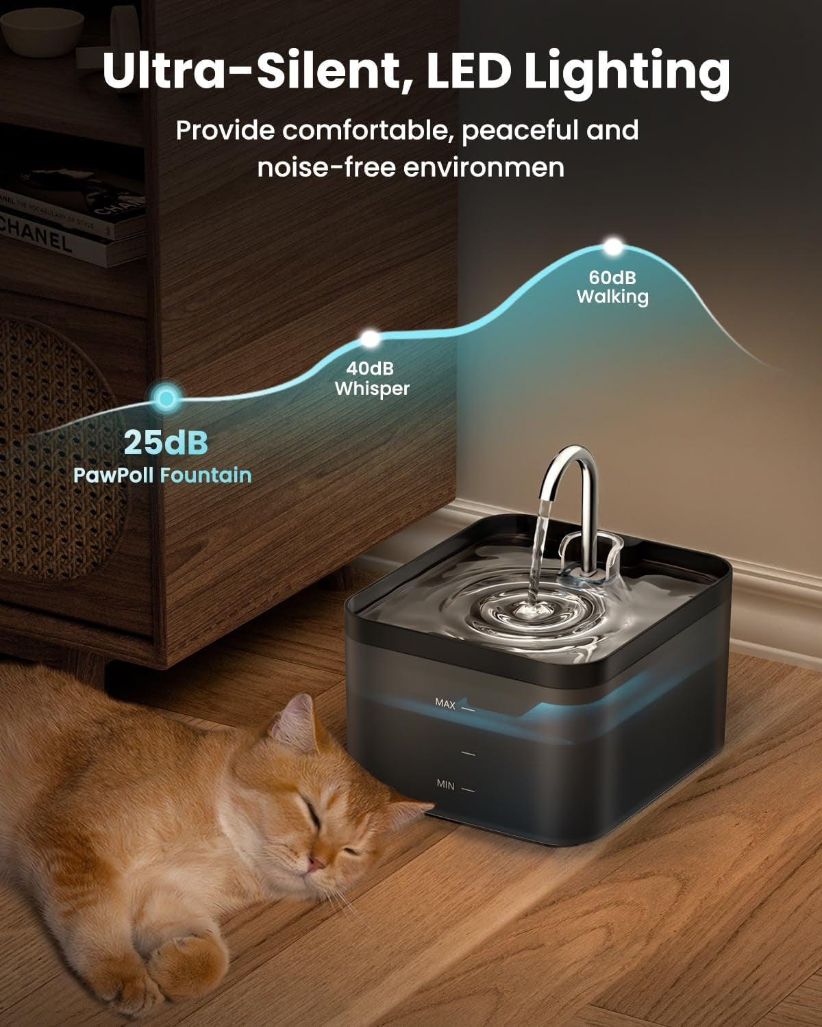 Cat Water Fountain for Drinking, 2.2L Cat Water Fountain, Ultra Silent Fountain with Activated Carbon Filter, Pet Water Fountain, Black