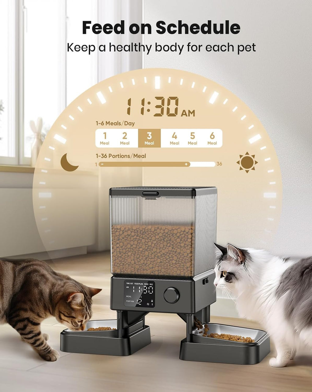 5L Automatic Cat Feeder with Timer for 2 Cats, Knob Model Automatic Feeders for Cats Dogs, Dry Food Cat Food Dispenser Auto 10S Voice Recordings