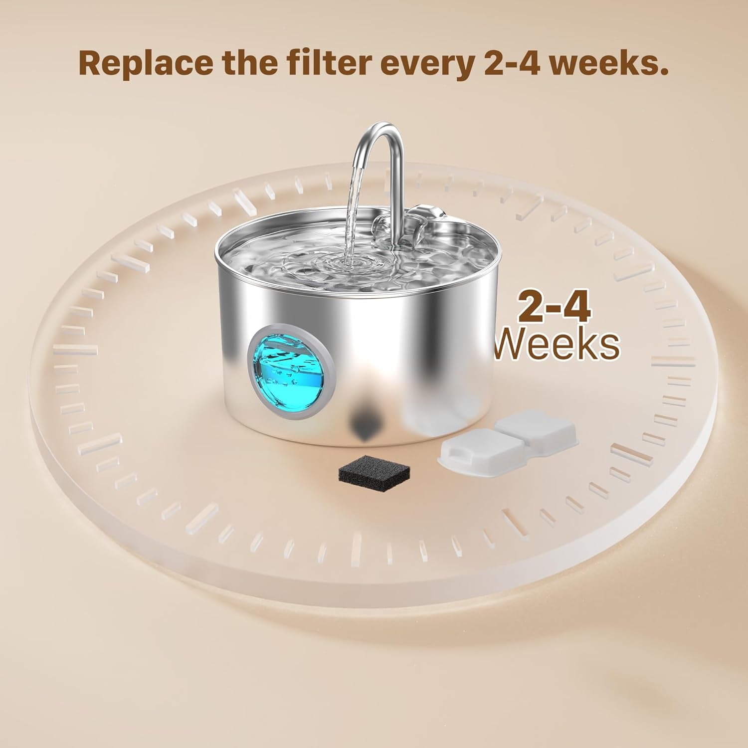 Stainless Steel Cat Water Fountain 12 Filters: Cat Fountain Filter - Pet Water Dispenser Filter - Pet Water Fountain Filter - 6 Carbon Filters + 6 Foam Filters - Multiple Filtration