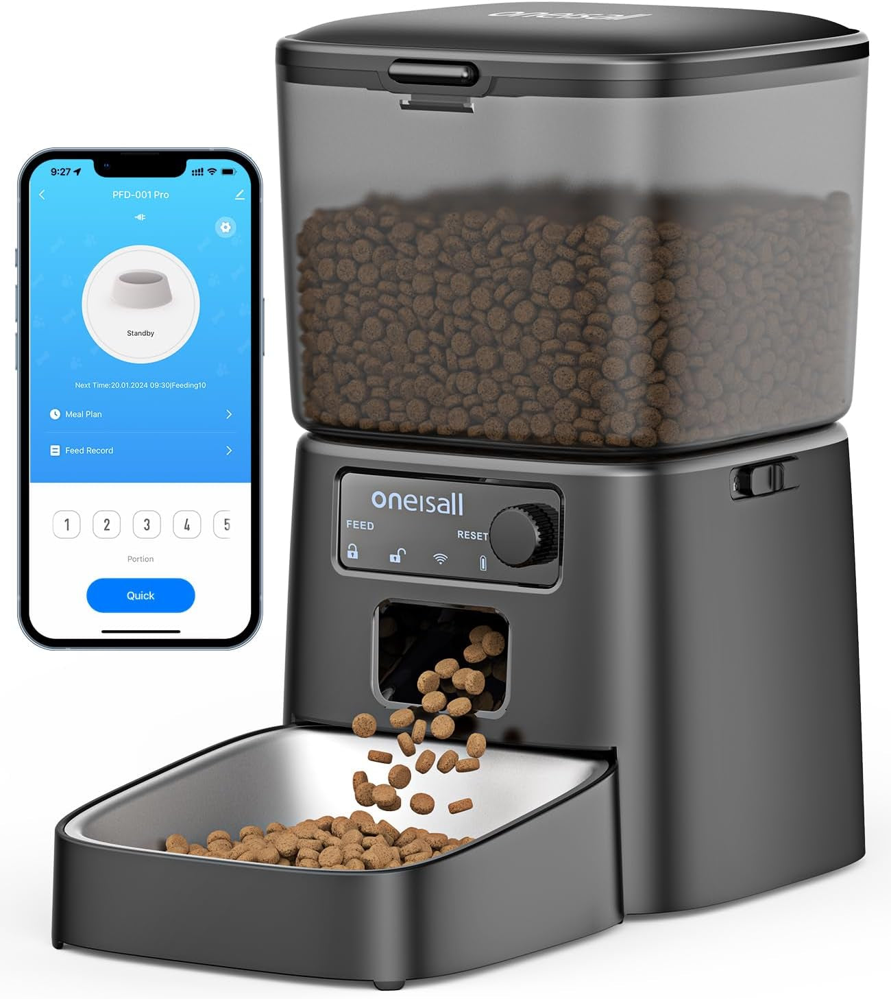 Automatic Cat Feeder with Stainless Steel Bowl, 3.5L Cat Feeder with Timer ,Pet Food Dispenser for 1-6 Meals a Day, Dry Food Auto Feeders for Cats Dogs
