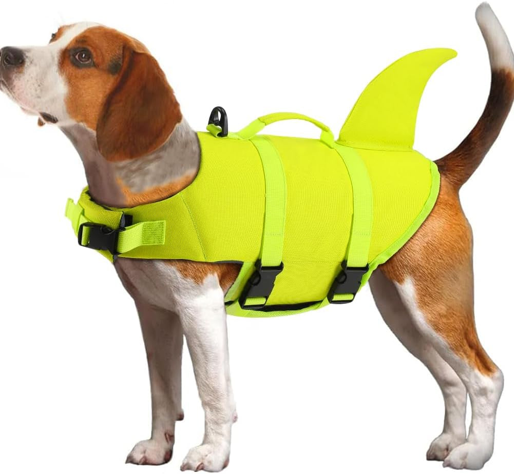 Dog Life Jacket Shark, Dog Life Vests for Small, Middle, Large Dogs with Rescue Handle Dogs Flotation Vest Safety Lifesaver for Swimming Pool Beach Boating, (S,Pink)