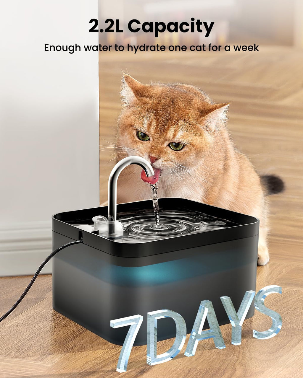 Cat Water Fountain for Drinking, 2.2L Cat Water Fountain, Ultra Silent Fountain with Activated Carbon Filter, Pet Water Fountain, Black